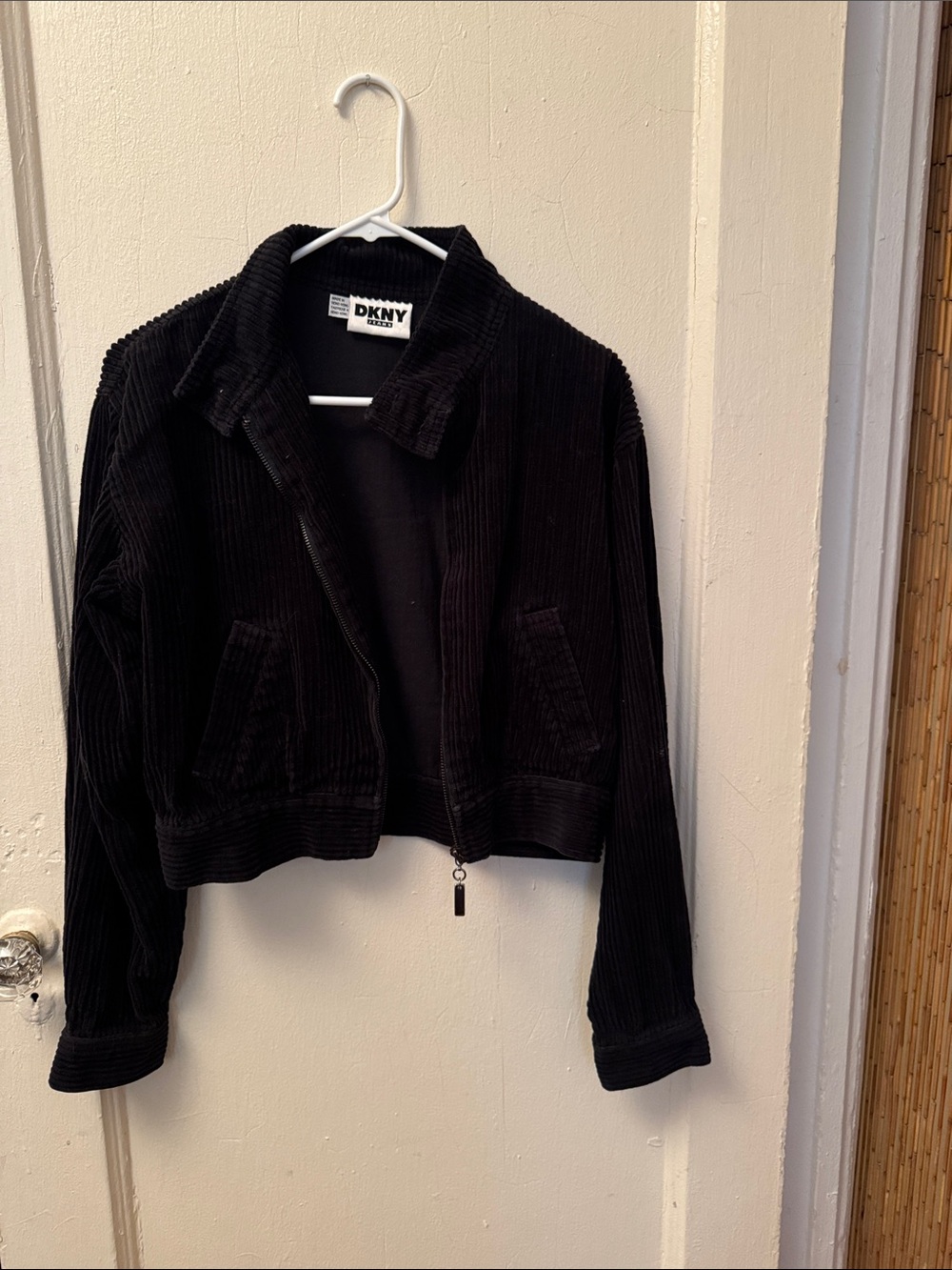 DKNY Black Corduroy Cropped Zip Jacket